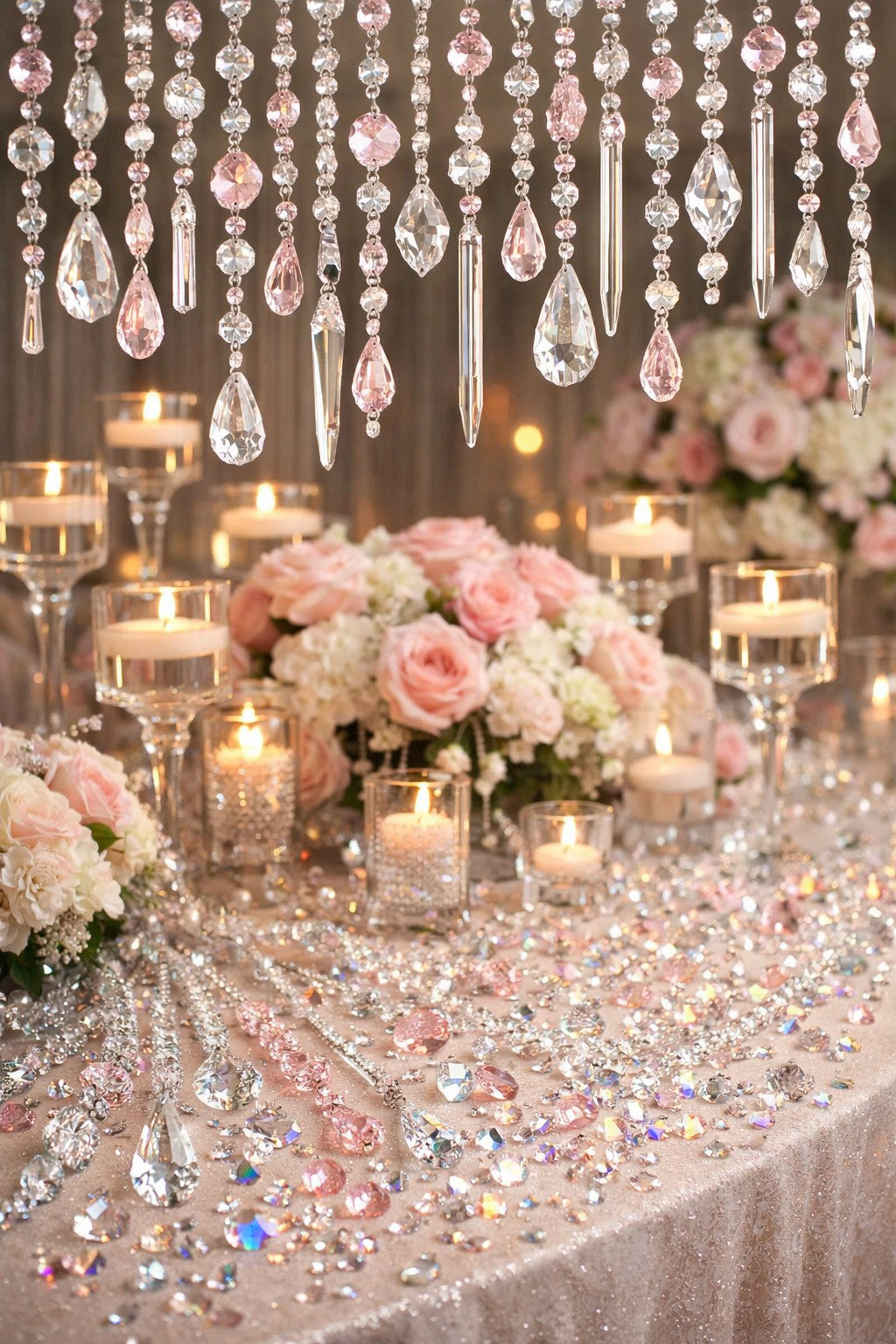Romantic Pink Crystal Bundle – Blush, Clear & AB Chandelier Crystals for Wedding, Events & Elegant Décor | Cristalier