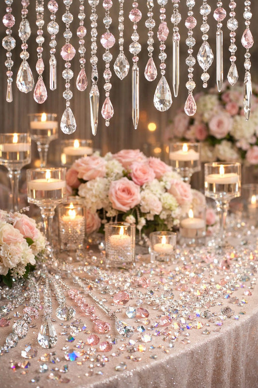 Romantic Pink Crystal Bundle – Blush, Clear & AB Chandelier Crystals for Wedding, Events & Elegant Décor | Cristalier